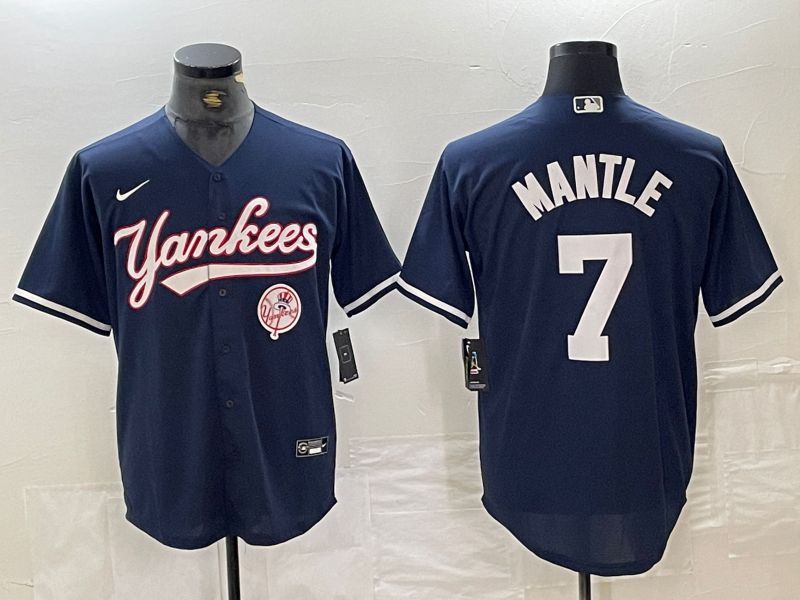 Men New York Yankees #7 Mantle Dark blue Second generation joint name Nike 2024 MLB Jersey style 4->new york yankees->MLB Jersey